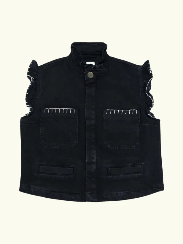 Pablo Embroidered Waistcoat  – Washed Black made by iris