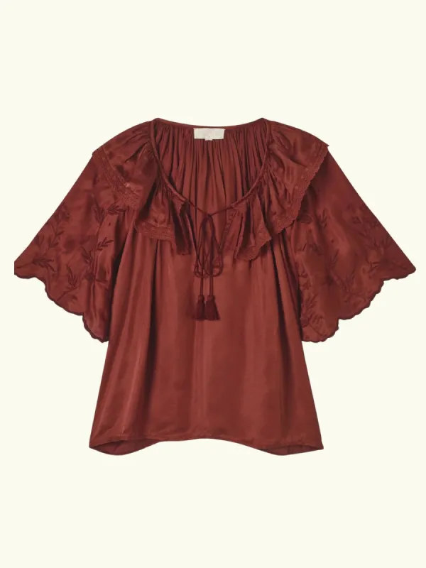 Eden Ruffle Blouse - Brown made by iris