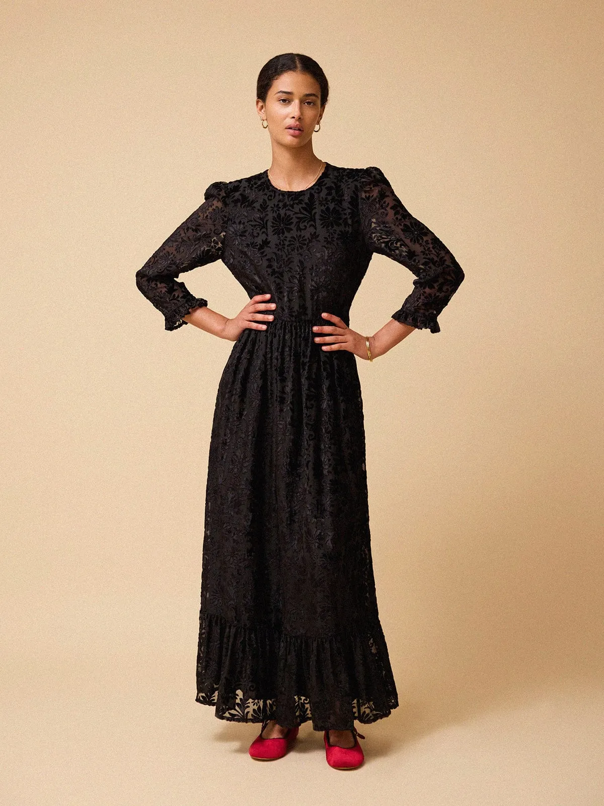 Velvet Shae Devore Maxi Dress - Black sold by iris