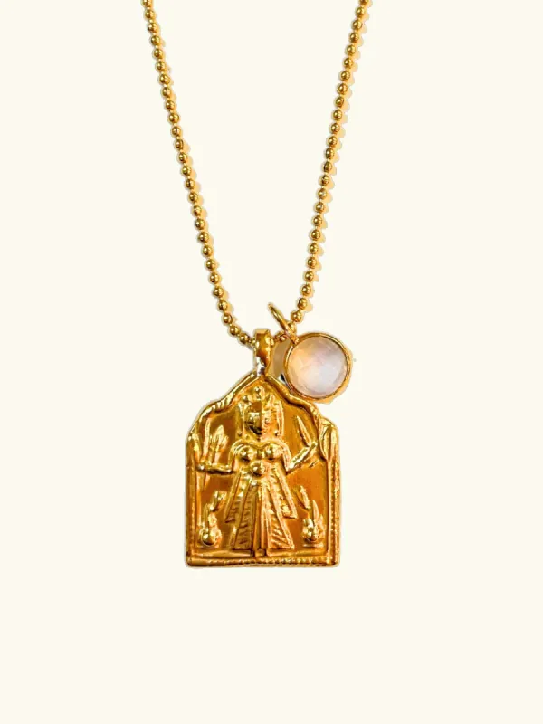 Tribal Moon Goddess Rose Quartz Necklace sold by iris