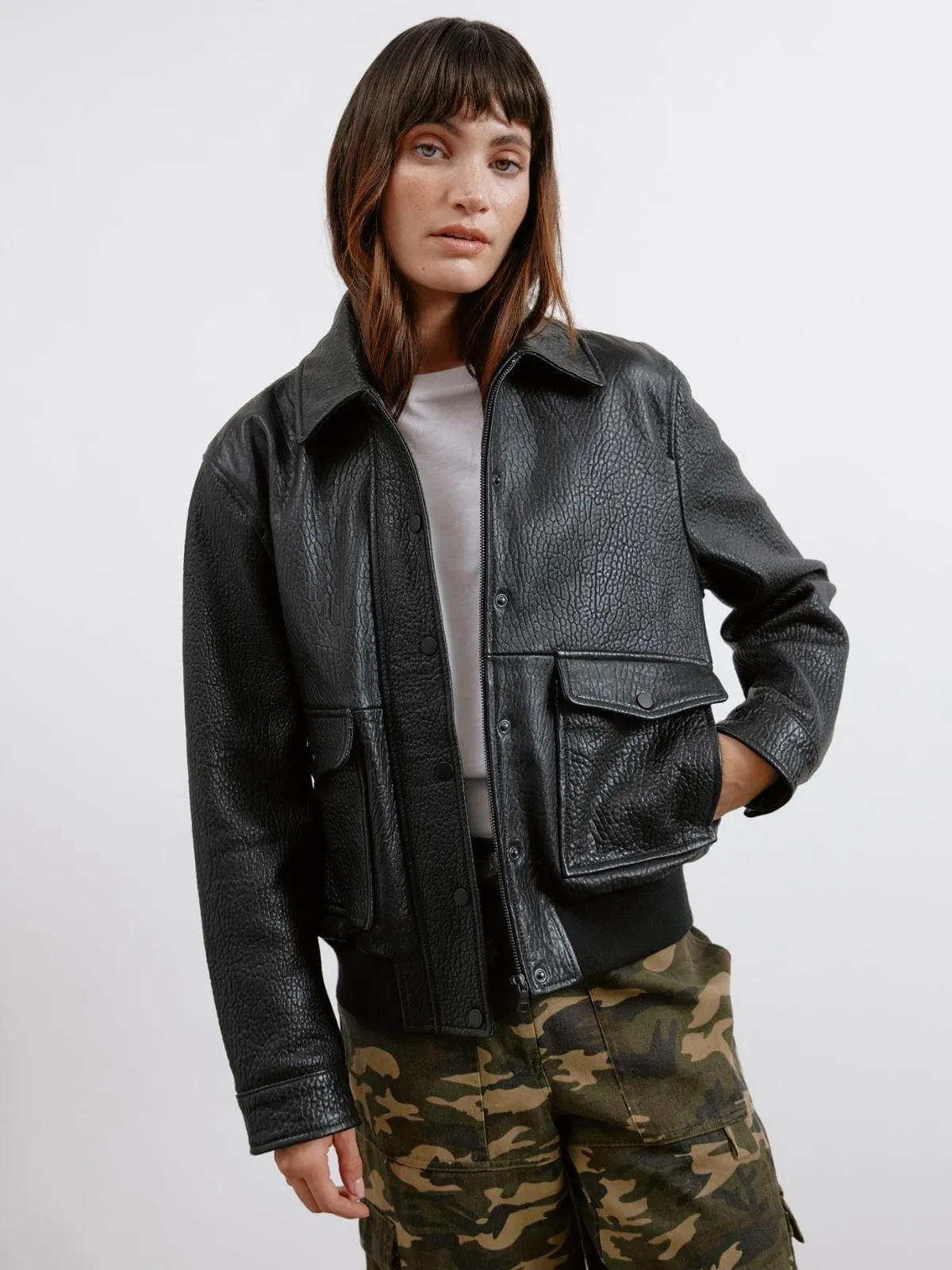 Detachable Collar Leather Bomber - Black sold by iris product image thumbnail 3