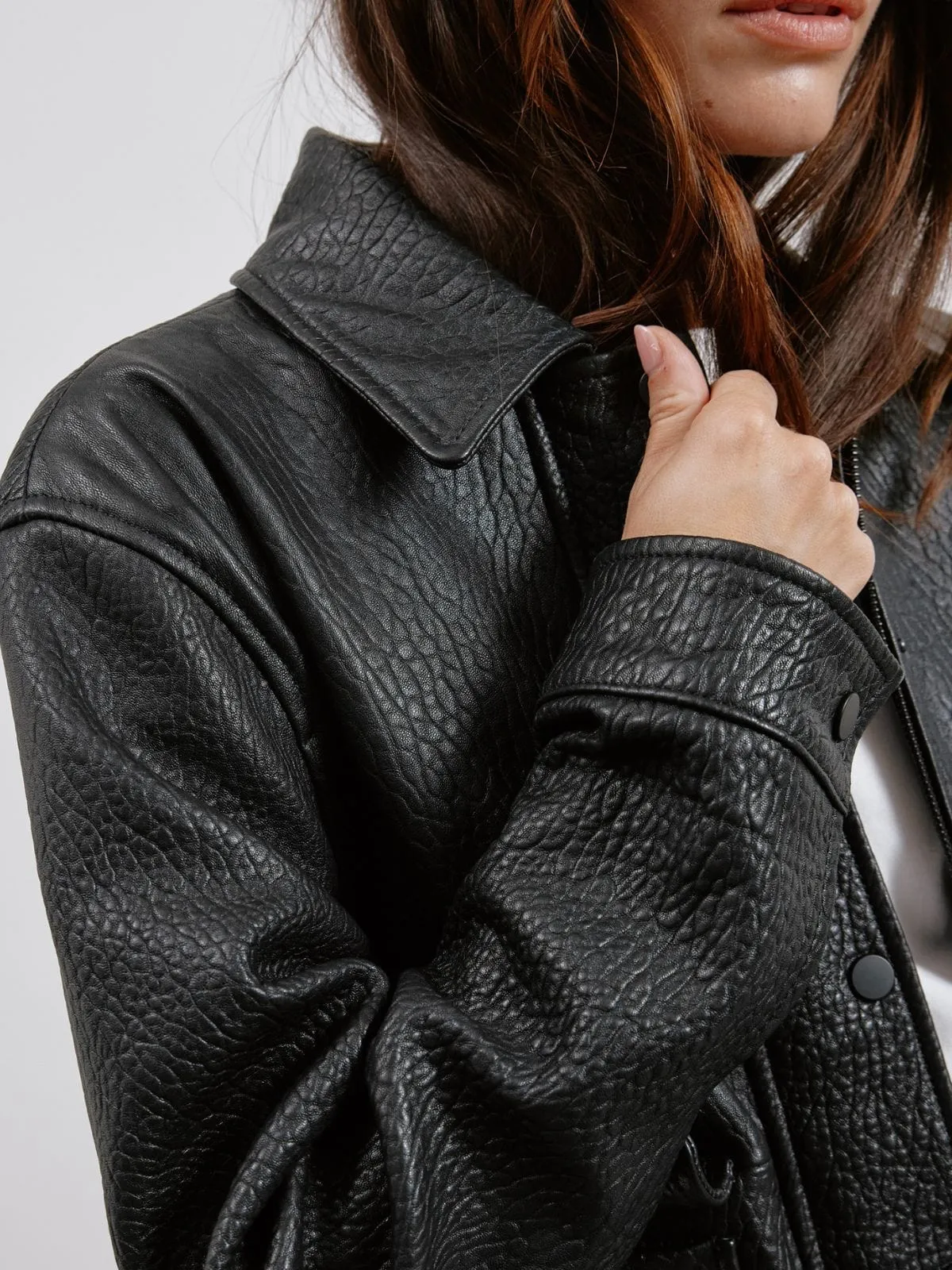 Detachable Collar Leather Bomber - Black sold by iris product image thumbnail 4