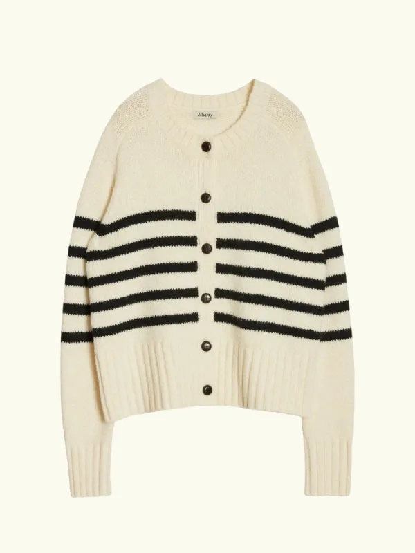 Stripe Button Cardigan - Cream sold by iris