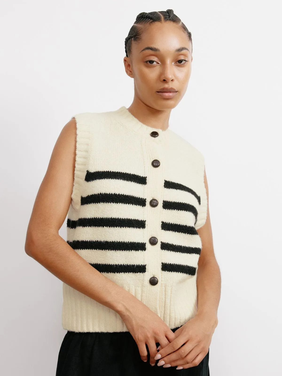 Stripe Button Tank Top - Cream sold by iris product image thumbnail 3