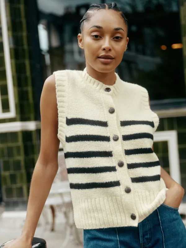 Stripe Button Tank Top - Cream made by iris