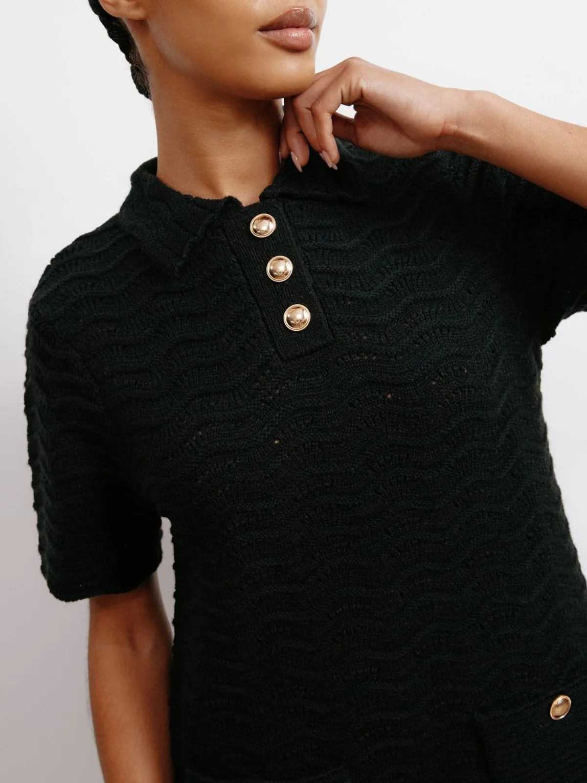 Pointelle Knit Dress - Black sold by iris product image thumbnail 4