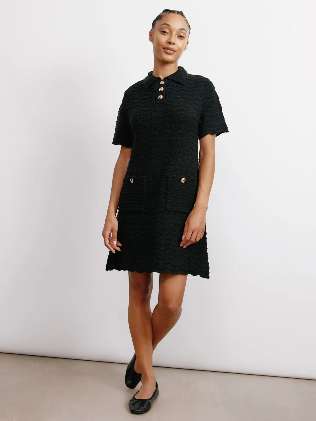 Pointelle Knit Dress - Black sold by iris product image thumbnail 2