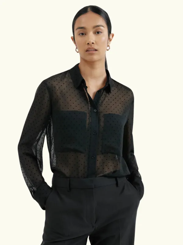 Flocked Spot Shirt - Black sold by iris