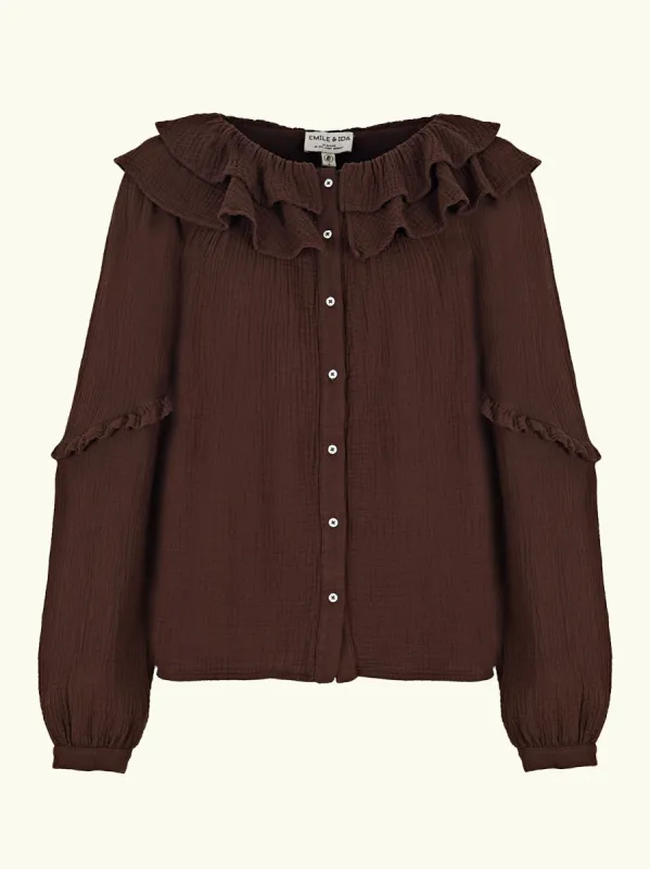 Apolline Frill Top - Brown sold by iris
