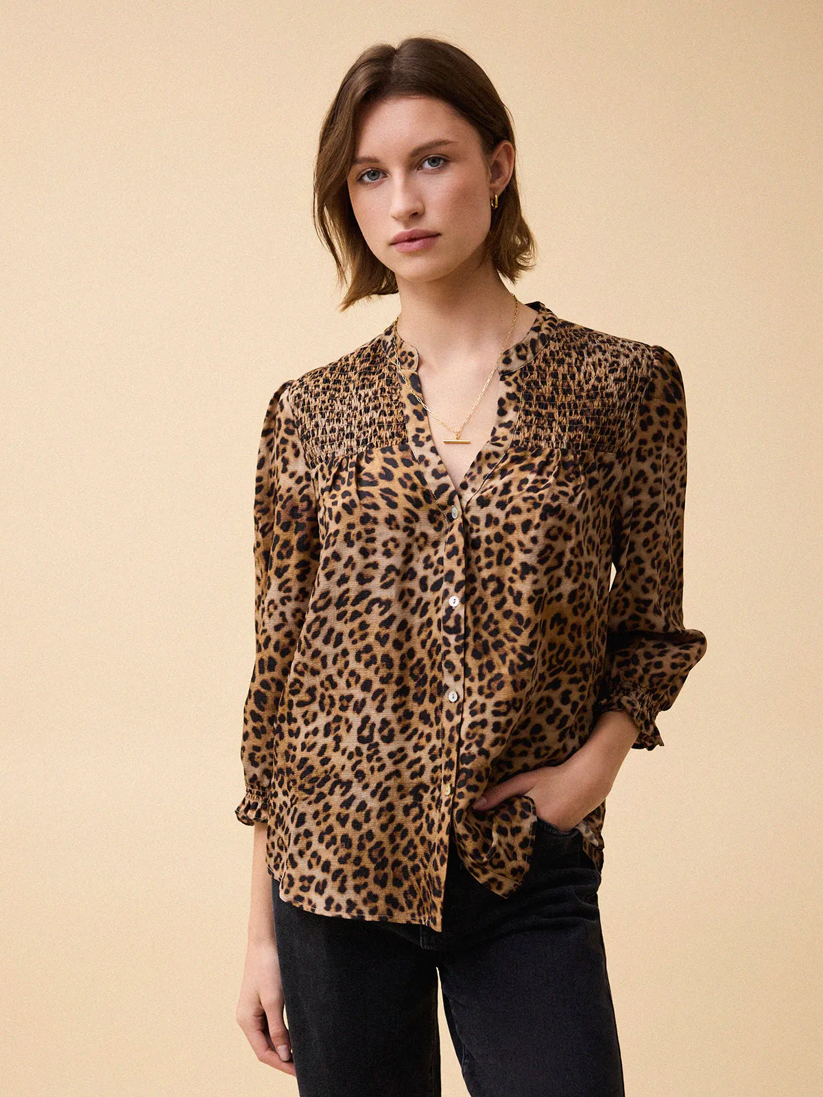 Rhys Silk Blend Blouse - Leopard sold by iris