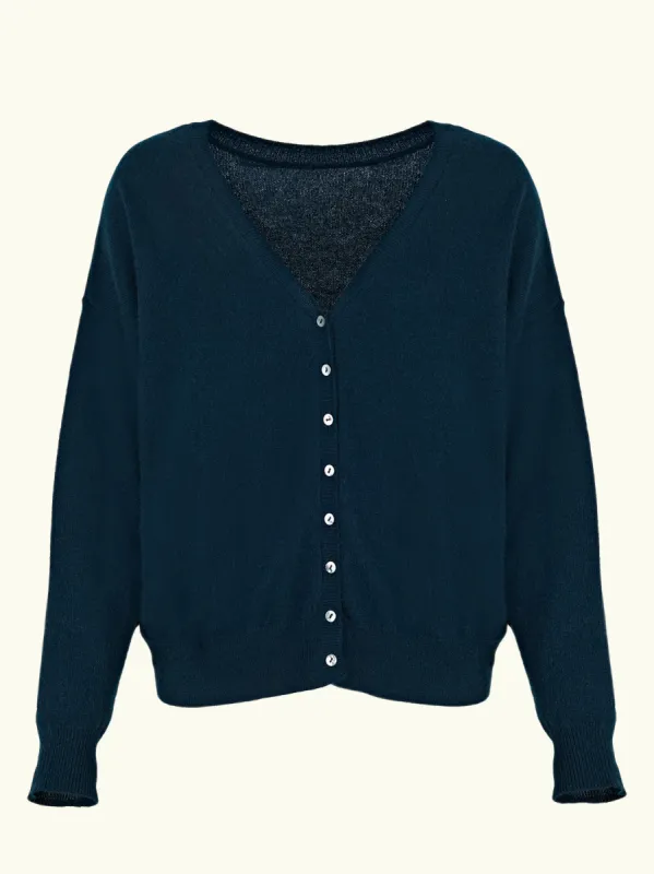 Barbara Button Back Knit - Petrol Blue made by iris
