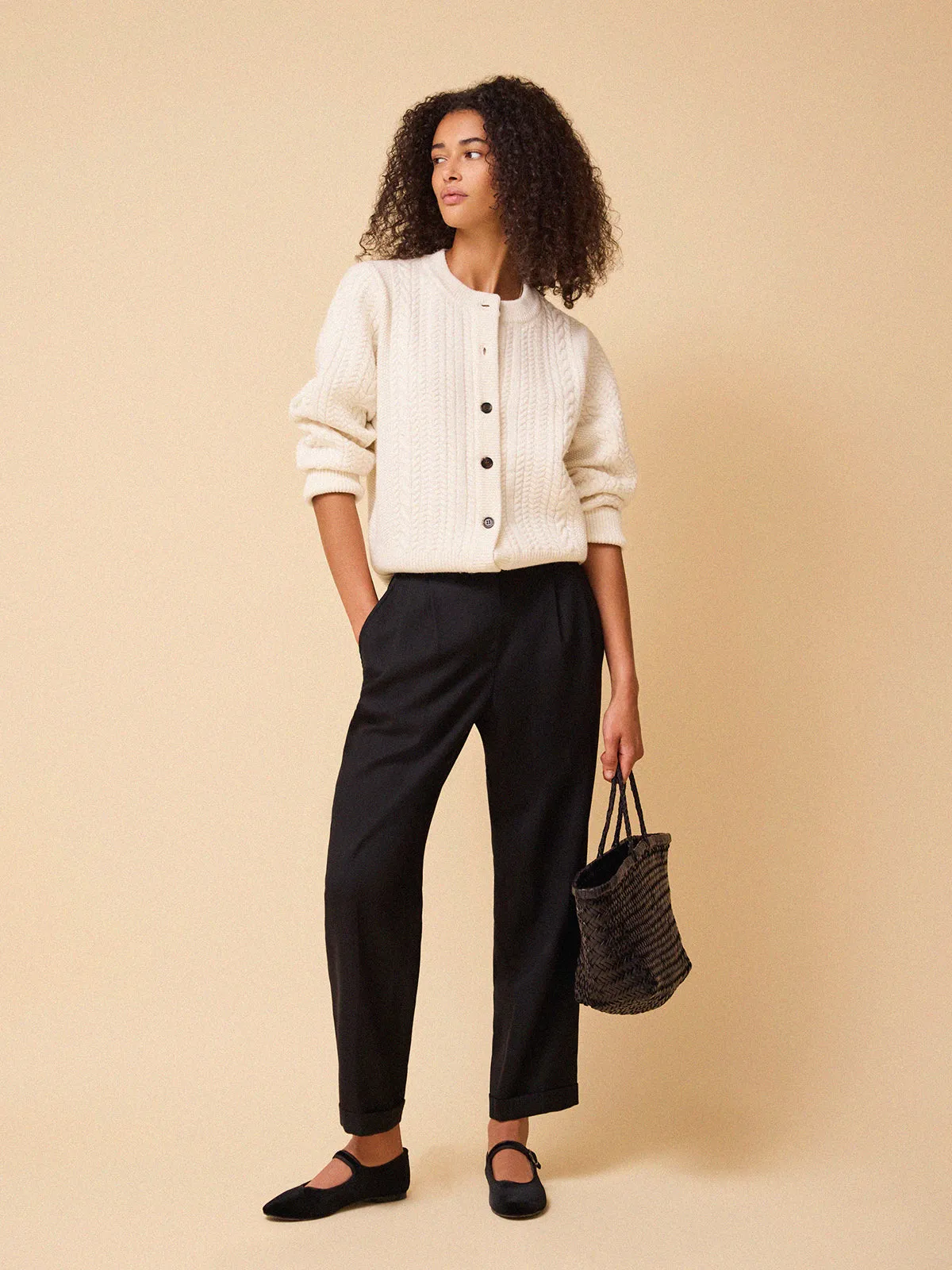 Blair Cable Knit Merino Cardigan - White sold by iris product image thumbnail 4