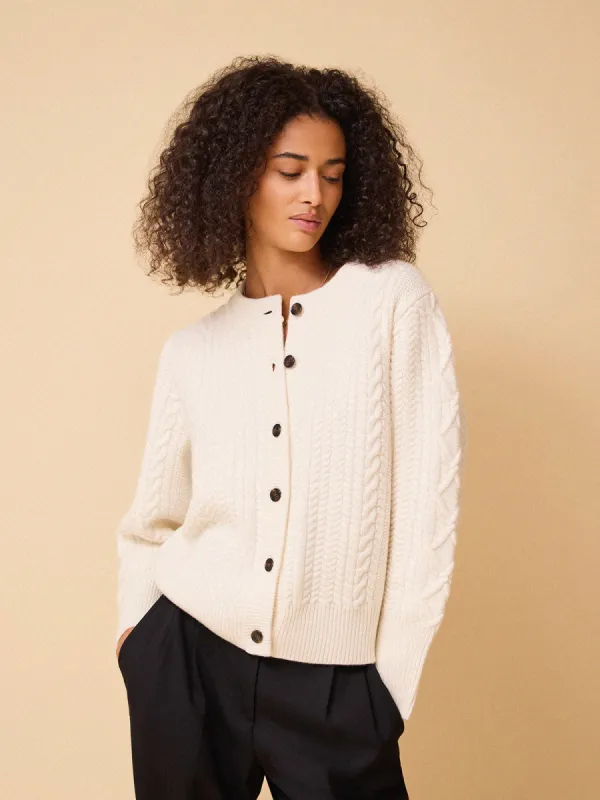 Blair Cable Knit Merino Cardigan - White sold by iris