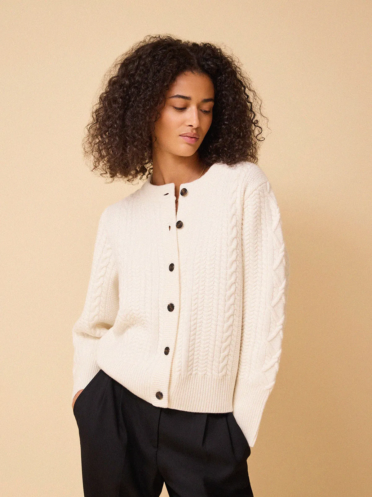 Blair Cable Knit Merino Cardigan - White sold by iris