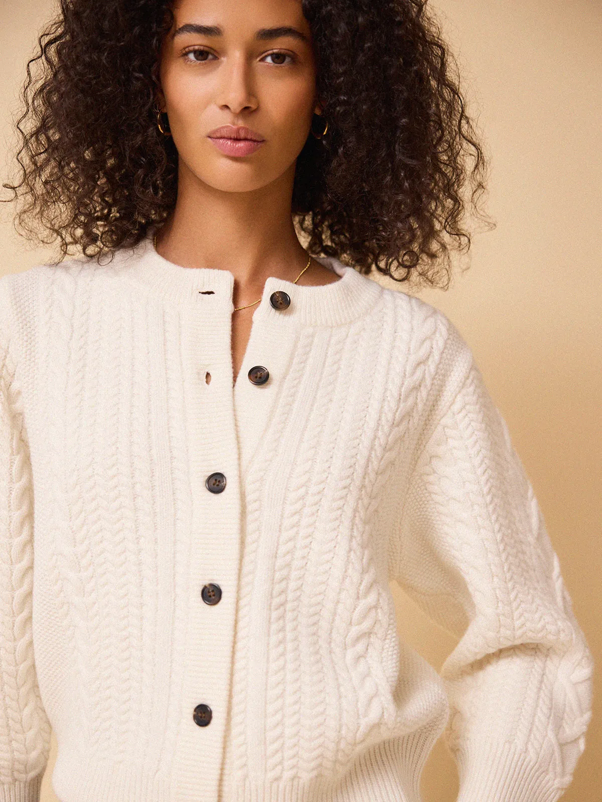 Blair Cable Knit Merino Cardigan - White sold by iris product image thumbnail 2