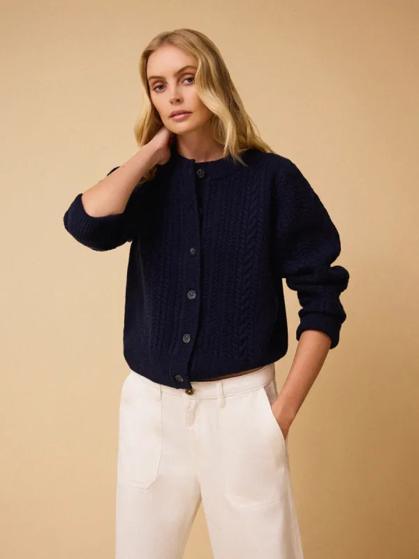 Blair Cable Knit Merino Cardigan - Navy sold by iris