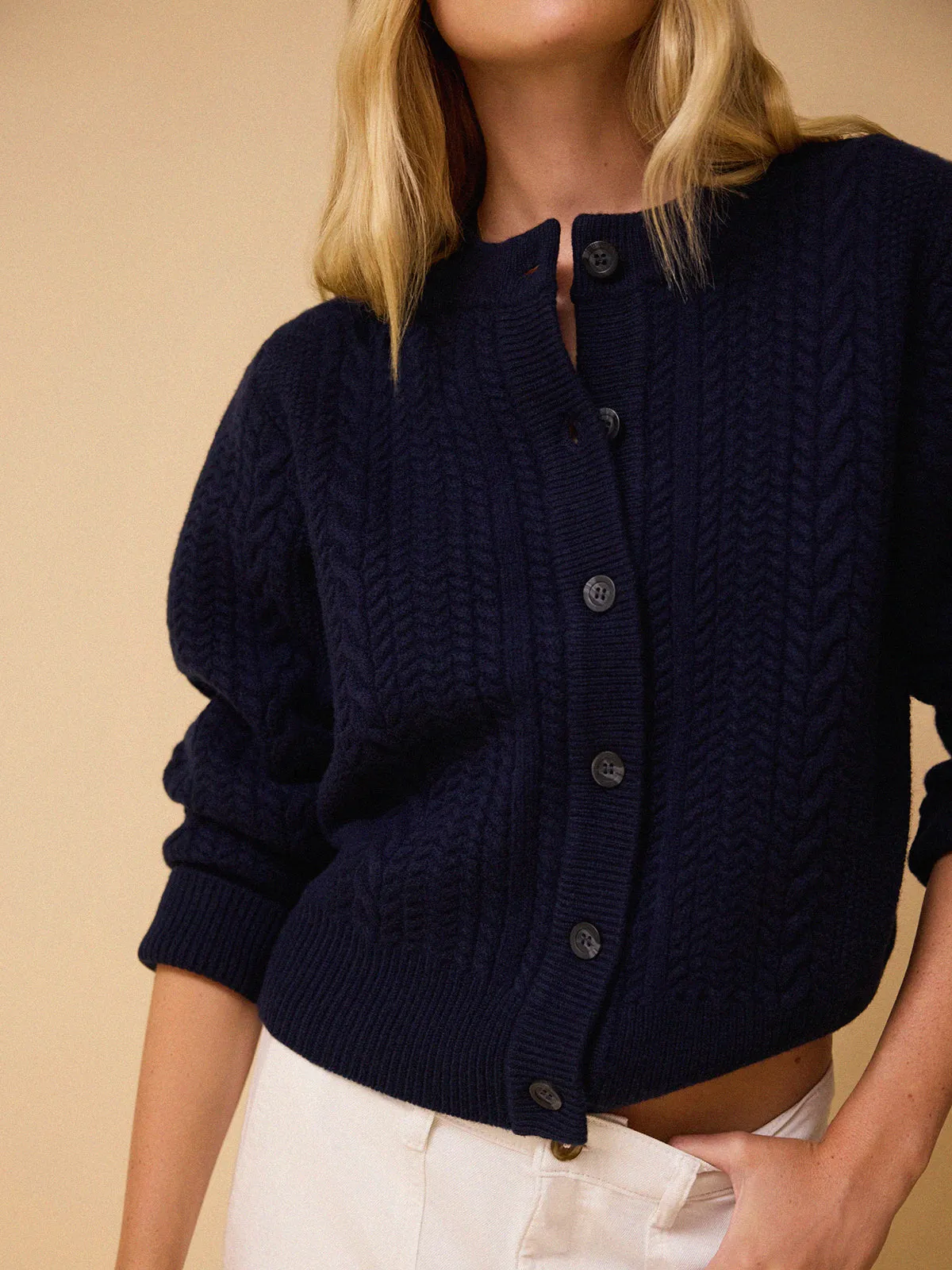 Blair Cable Knit Merino Cardigan - Navy sold by iris product image thumbnail 2