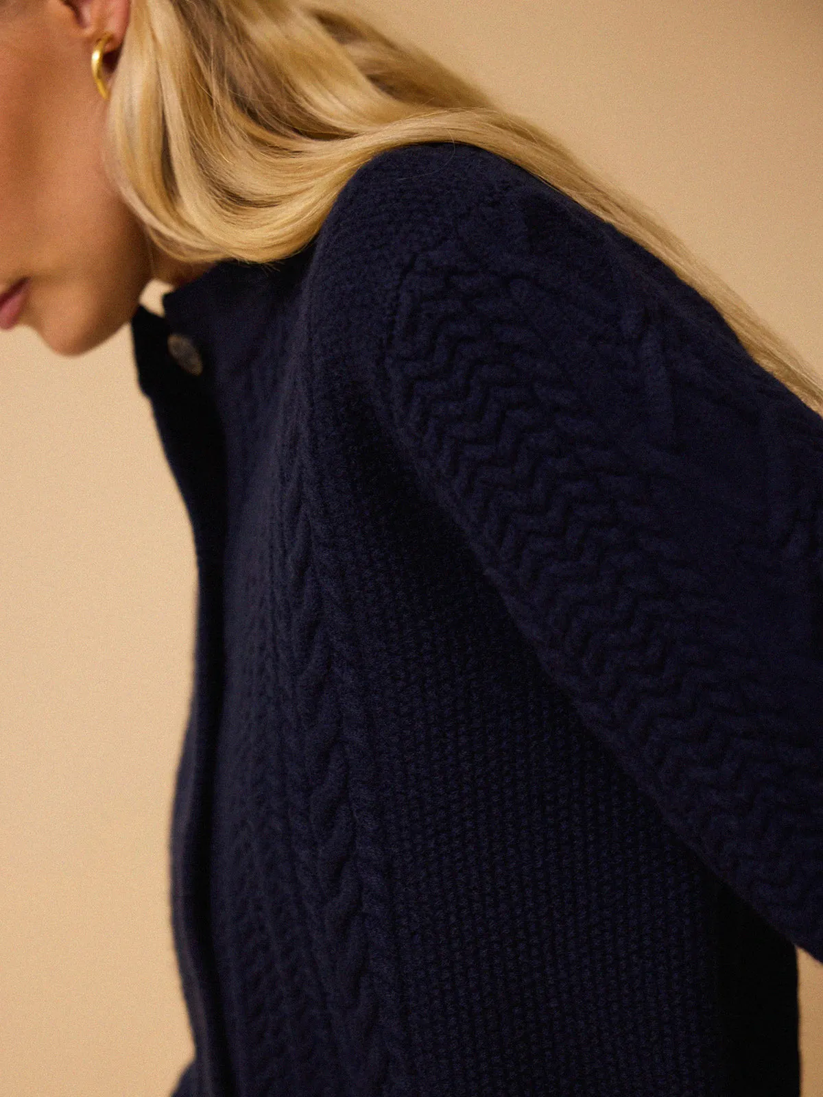 Blair Cable Knit Merino Cardigan - Navy sold by iris product image thumbnail 3