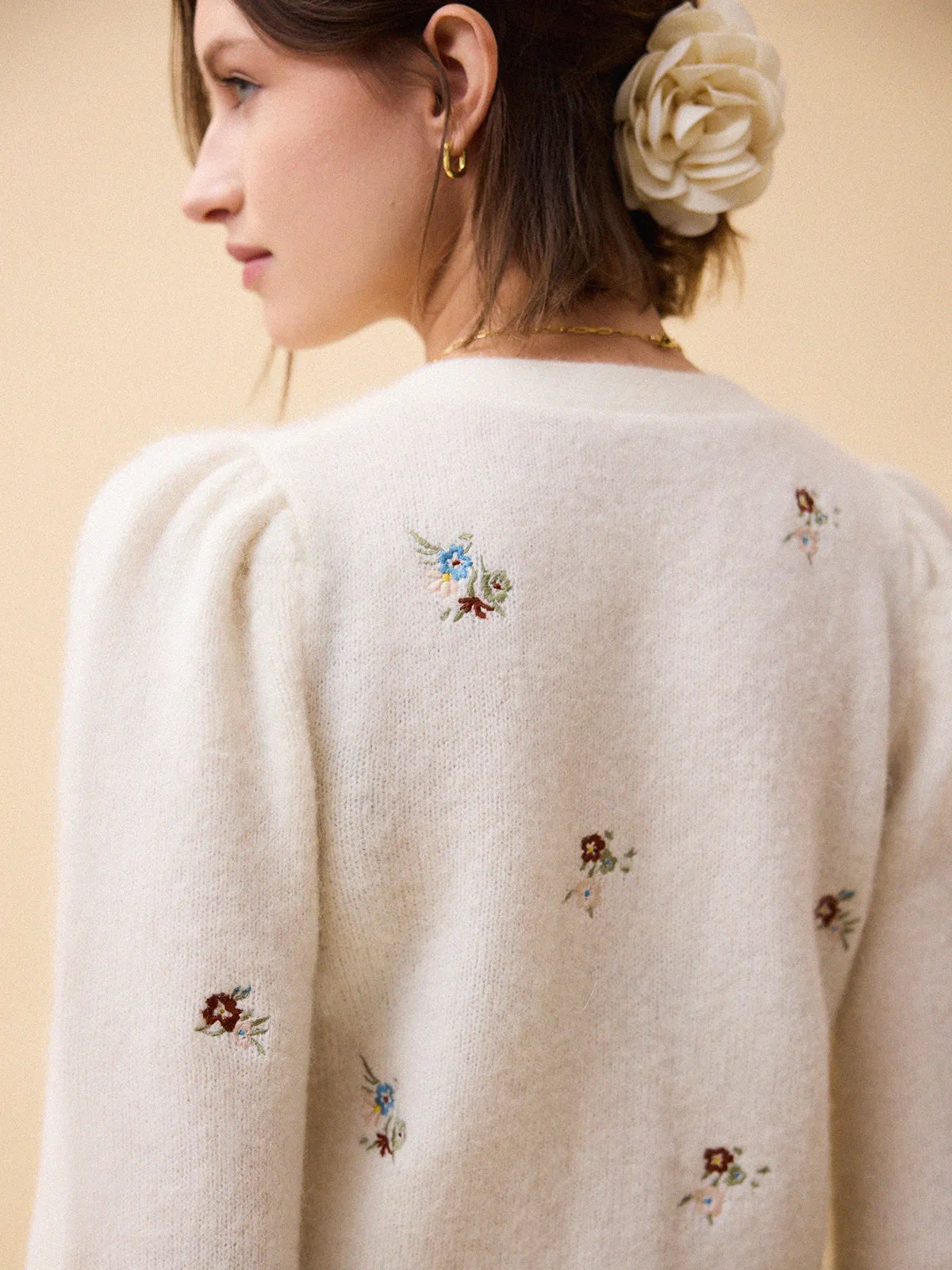 Lilly Embroidered Alpaca Cardigan - Cream sold by iris