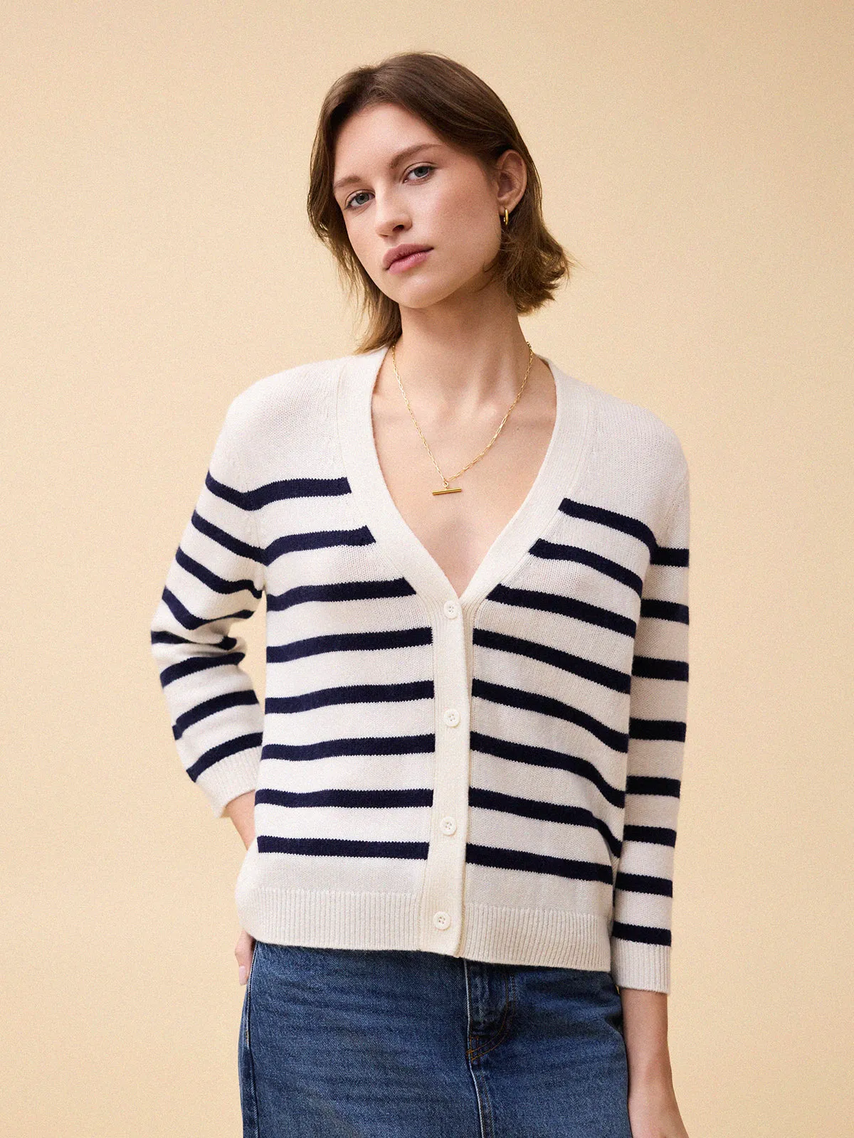 Thea Stripe Cardigan - White sold by iris product image thumbnail 2