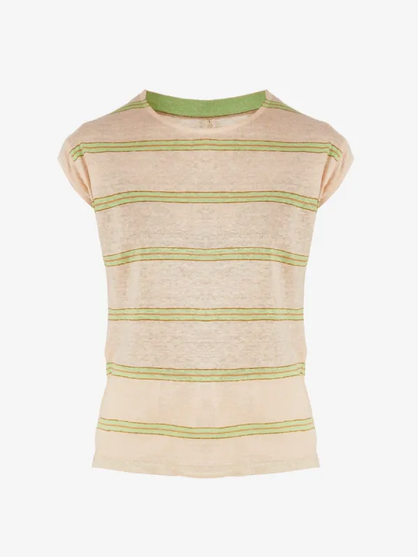 Sevia Striped Capped-Sleeve Linen T-Shirt made by iris