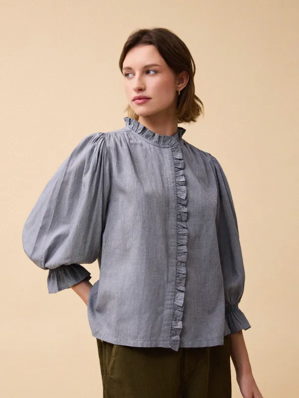 Frankie Mini Gingham Blouse - Grey sold by iris