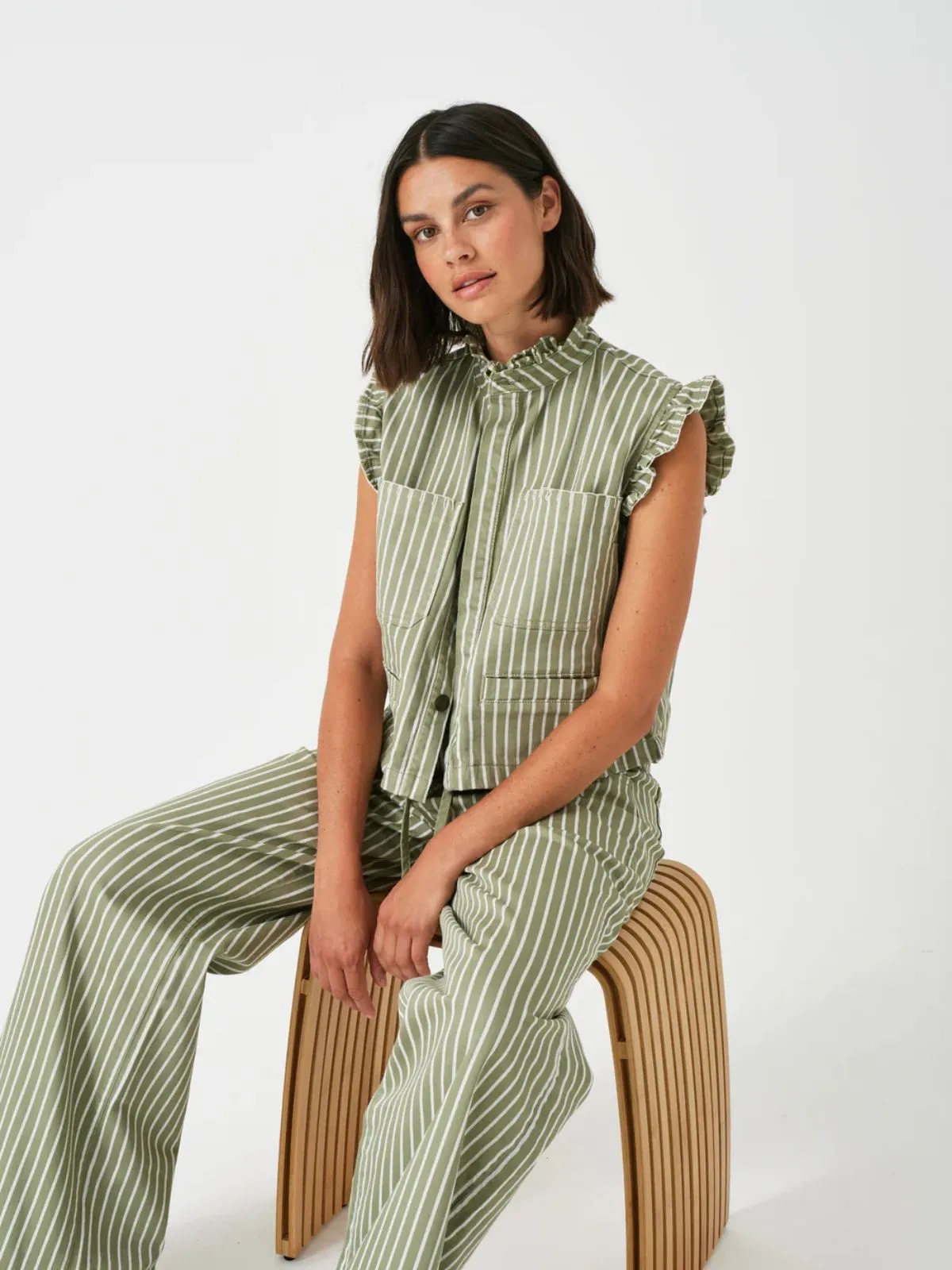 Pablo Striped Waistcoat - Moss Green sold by iris product image thumbnail 2