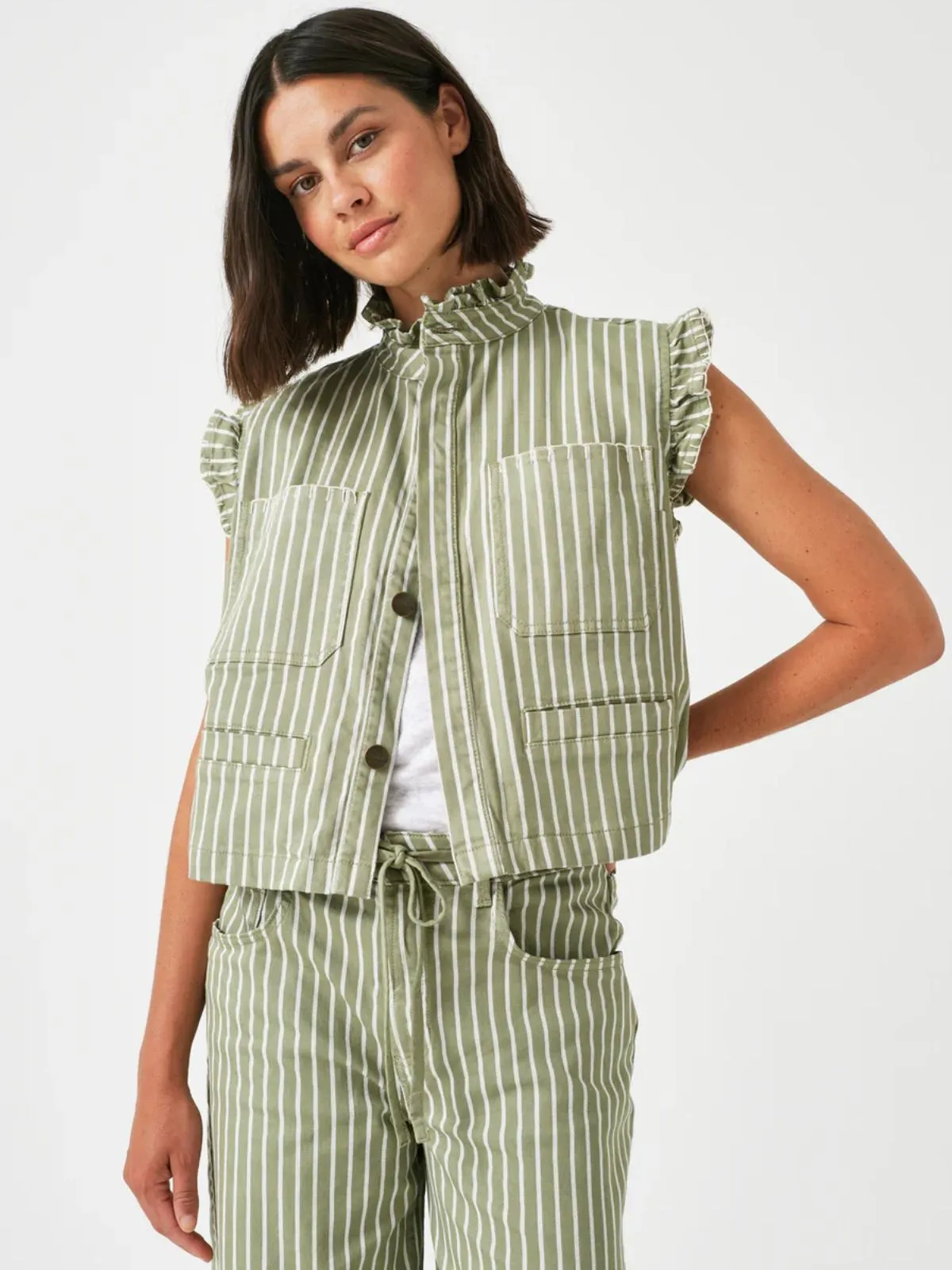 Pablo Striped Waistcoat - Moss Green sold by iris