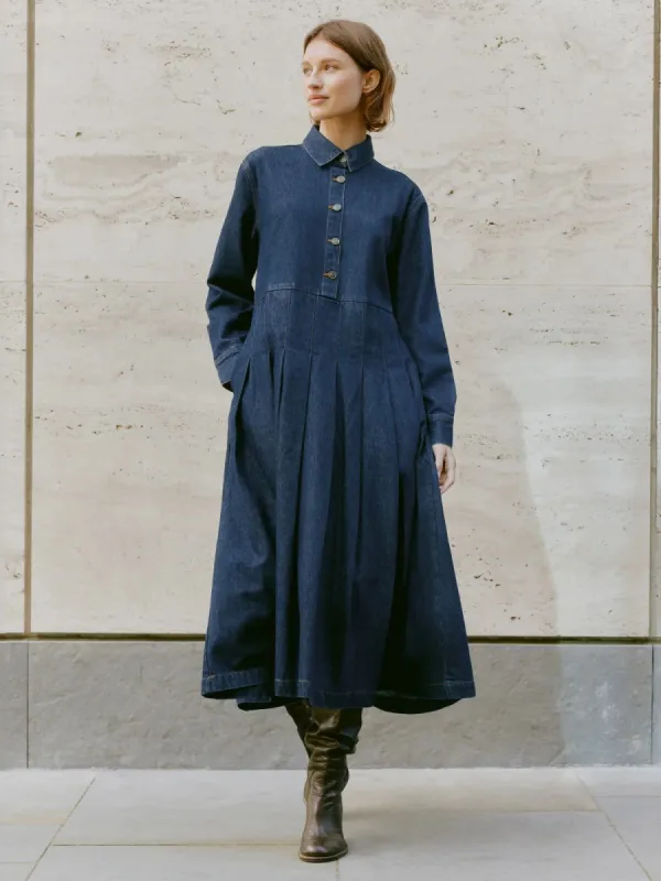 Denim Pleated Shirt Dress sold by iris