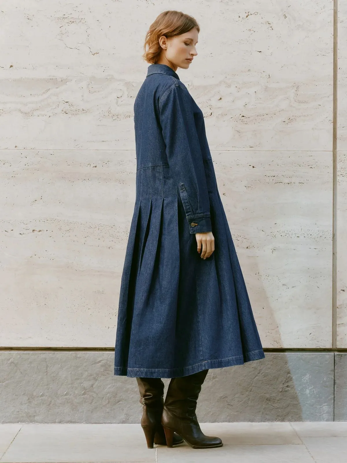 Denim Pleated Shirt Dress sold by iris product image thumbnail 2