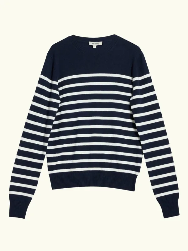 Stripe Crew Lightweight Jumper - Navy sold by iris