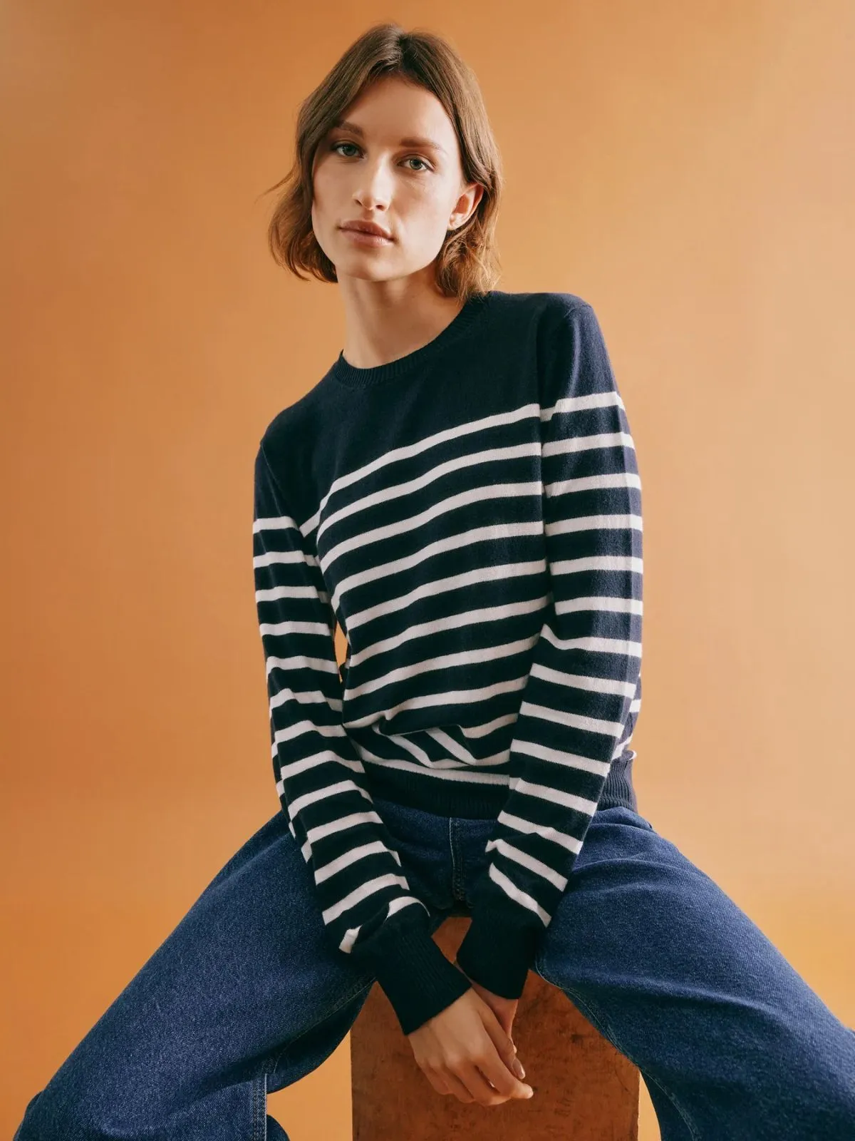 Stripe Crew Lightweight Jumper - Navy sold by iris product image thumbnail 2