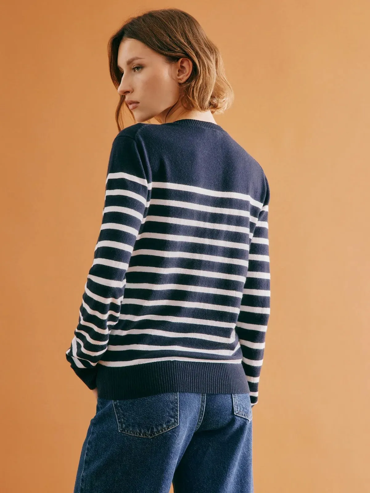 Stripe Crew Lightweight Jumper - Navy sold by iris product image thumbnail 3