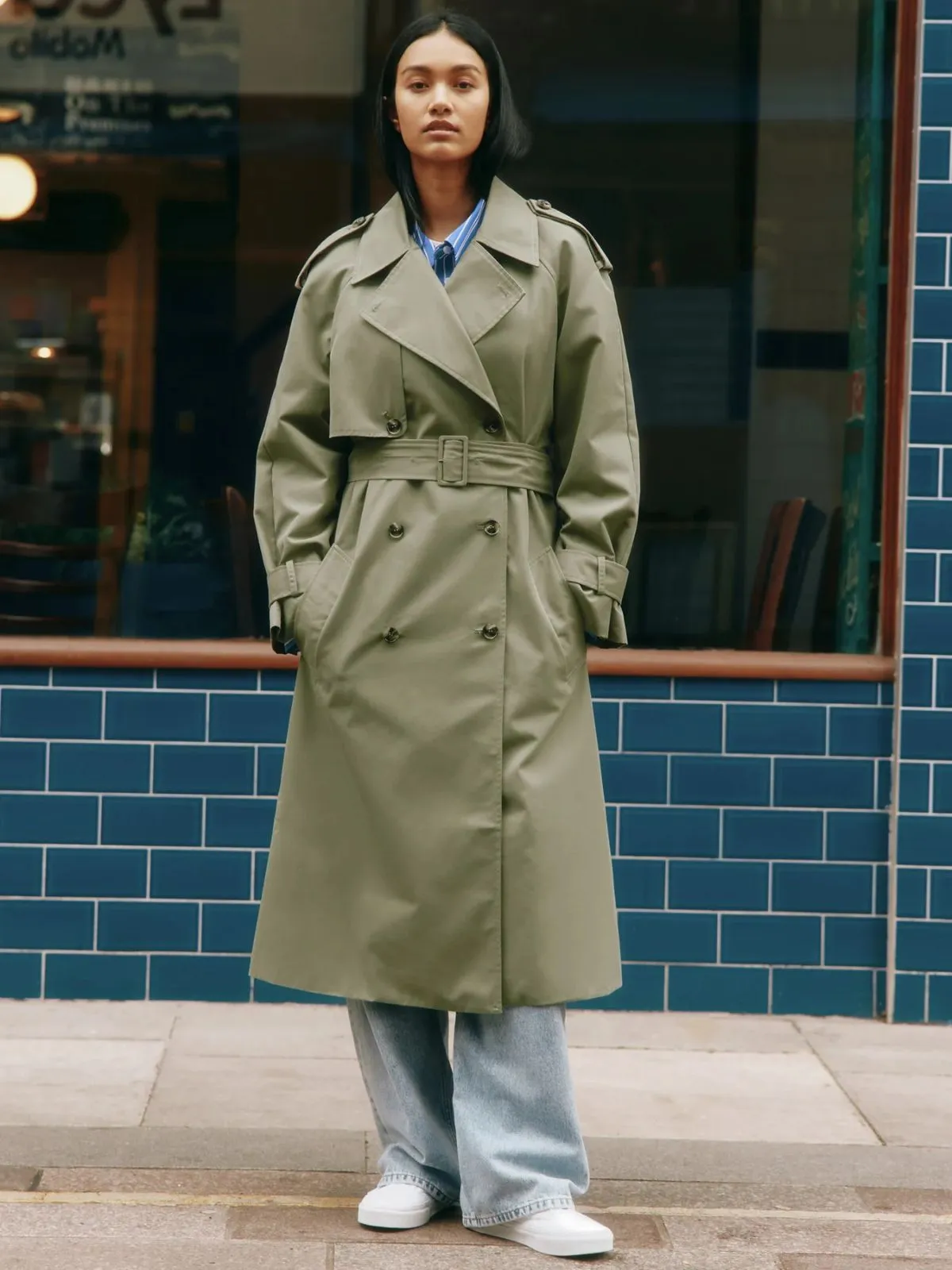 Double Breasted Classic Trench Coat - Khaki sold by iris