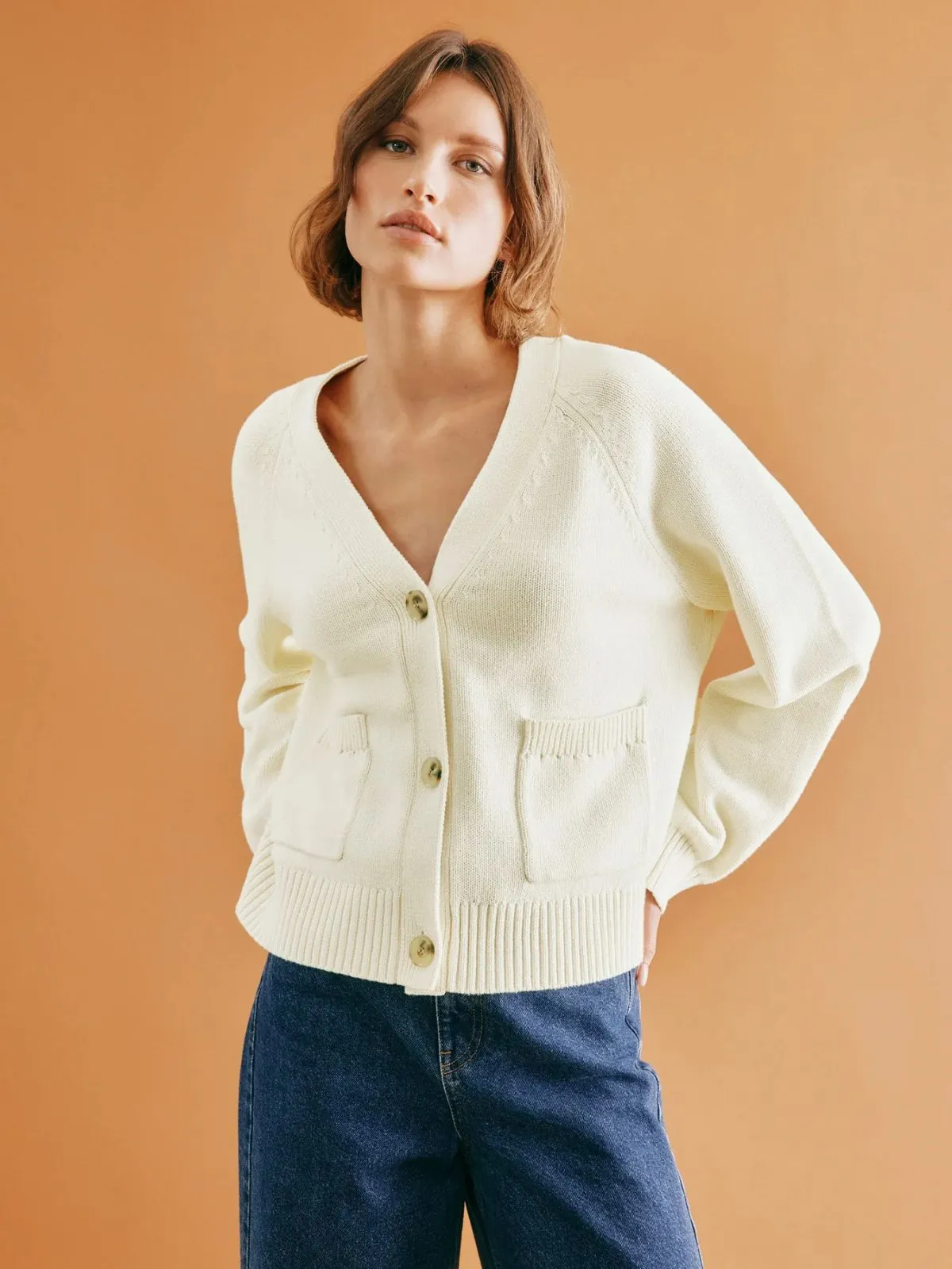 Relaxed V Neck Cardigan - Cream sold by iris product image thumbnail 2