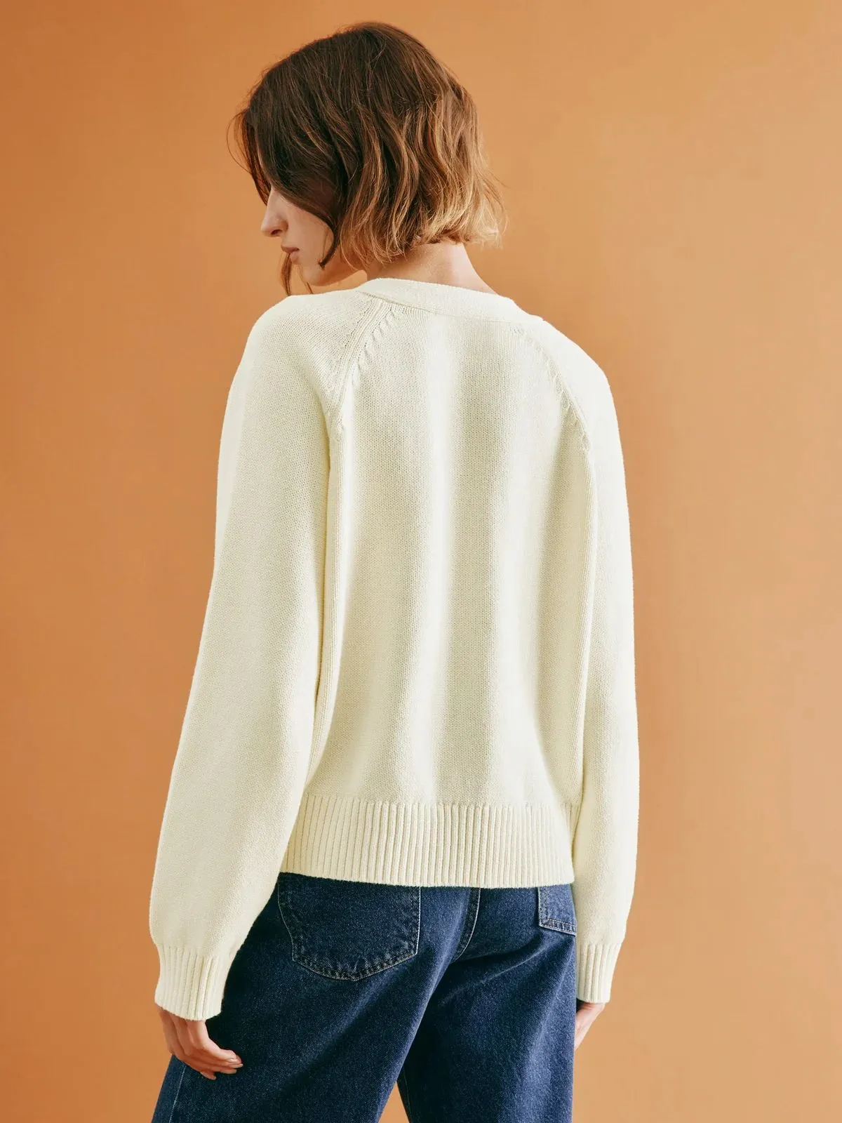 Relaxed V Neck Cardigan - Cream sold by iris product image thumbnail 3