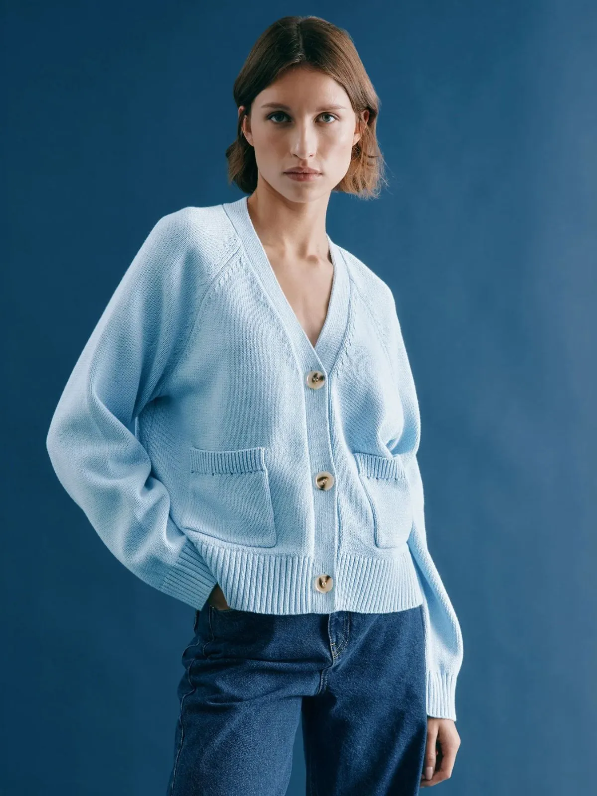 Relaxed V Neck Cardigan - Light Blue sold by iris product image thumbnail 2