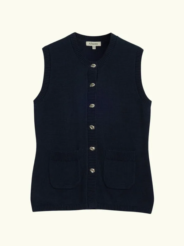 Longline Knitted Waistcoat - Navy made by iris