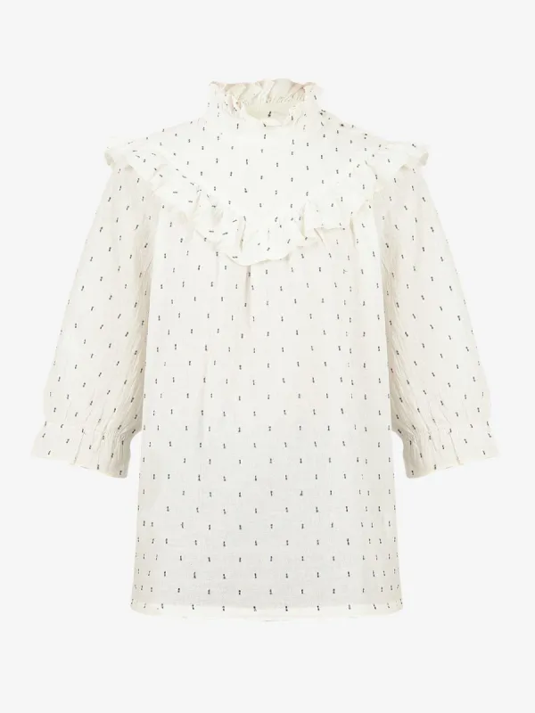 Dalva Cream Frill Neck Blouse sold by iris