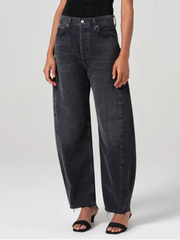 Luna High Rise Pieced Taper Jean sold by iris