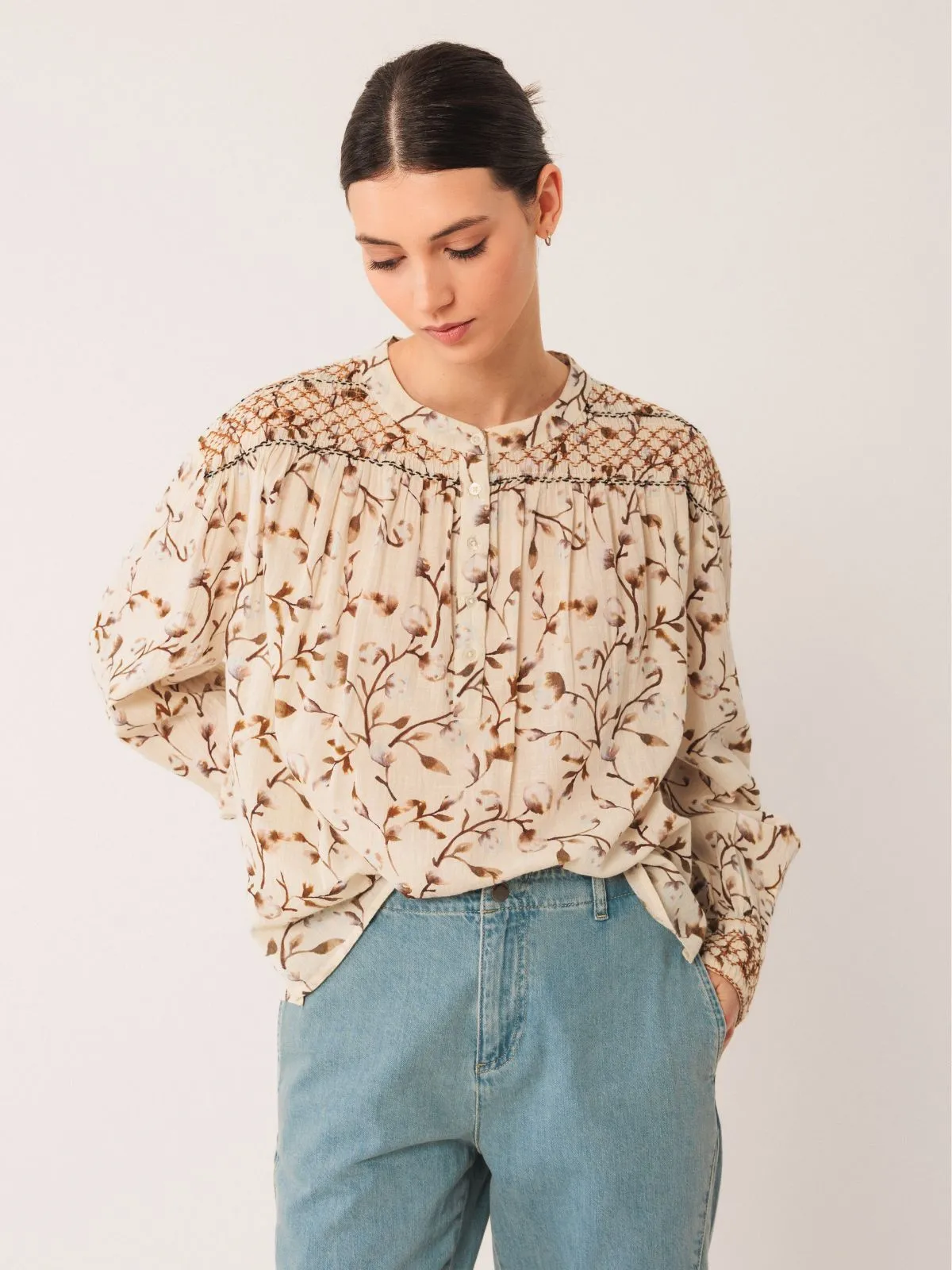 Smocked Detail Print Blouse sold by iris