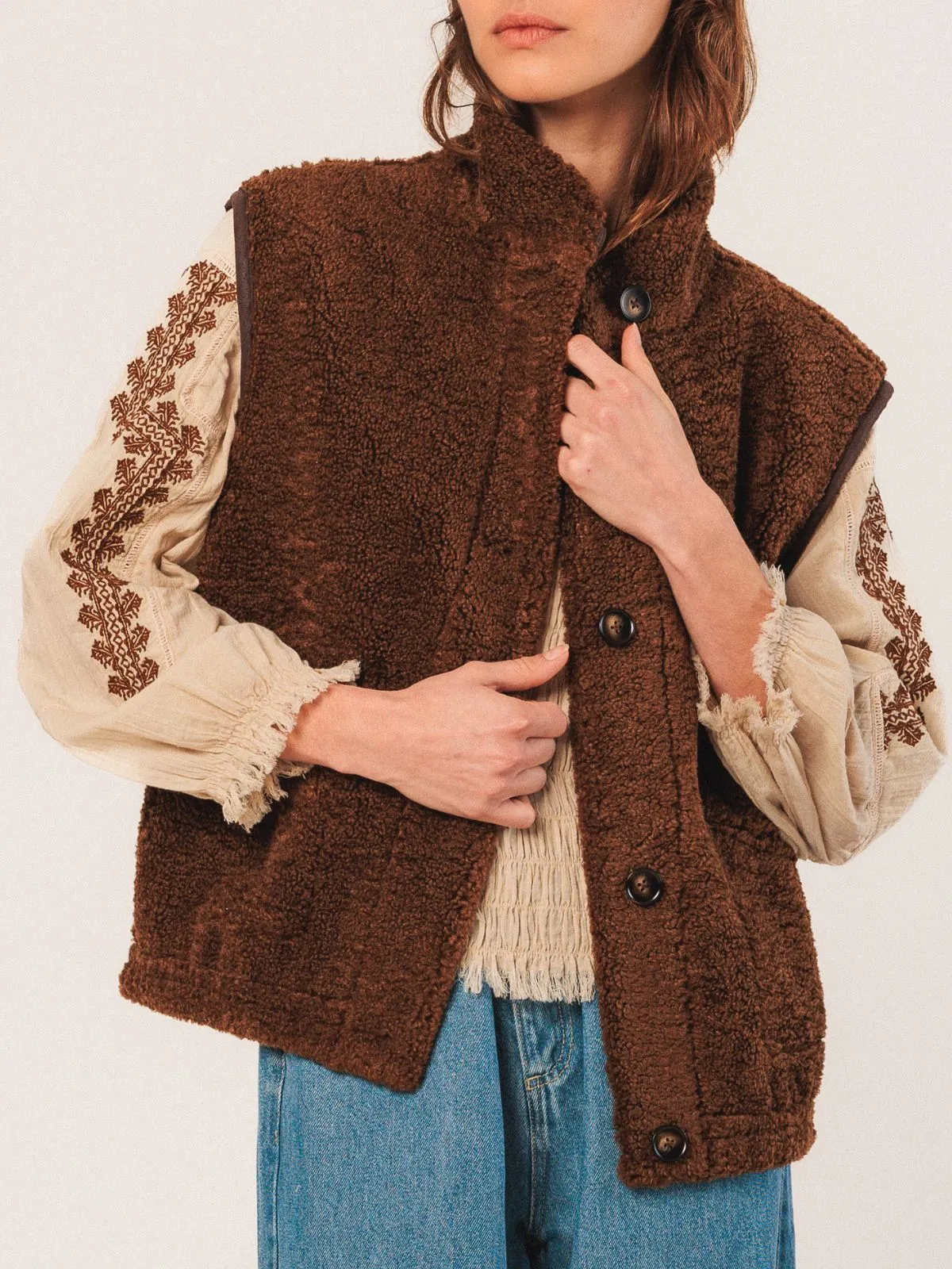 Shearling Style Vest - Chocolate sold by iris