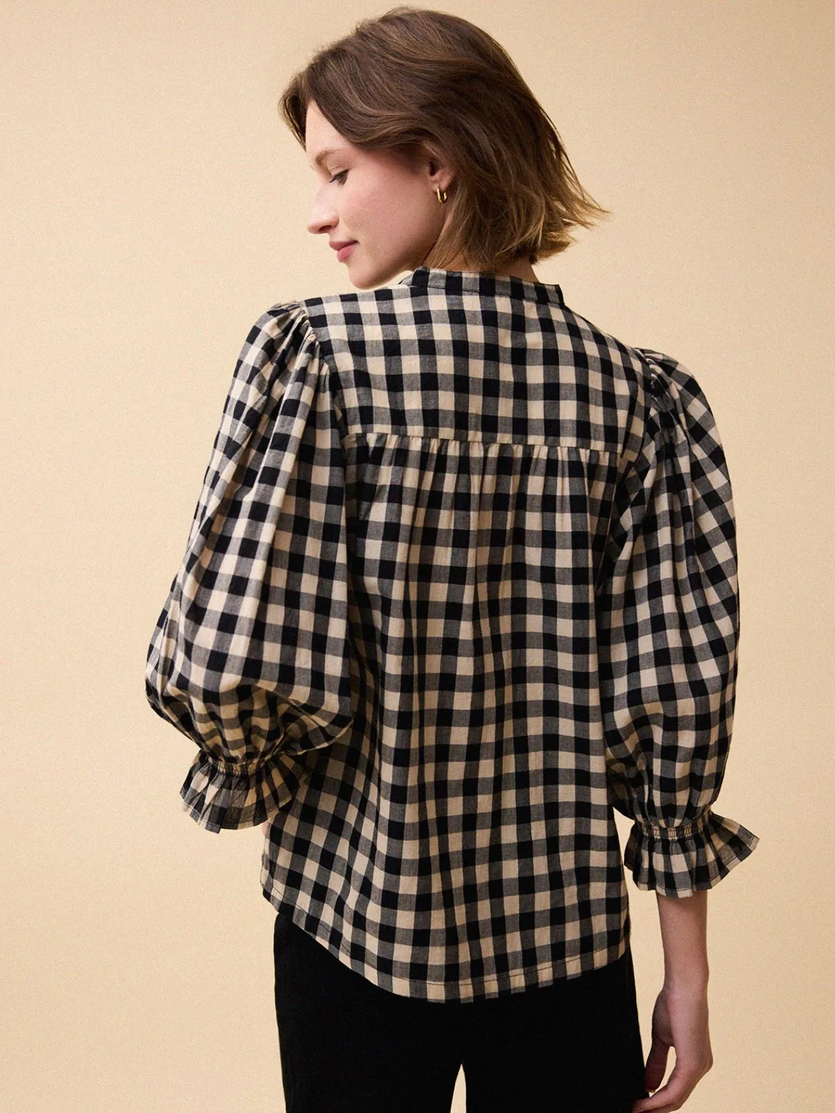 Jamie Big Check Blouse - Black & Beige sold by iris product image thumbnail 3