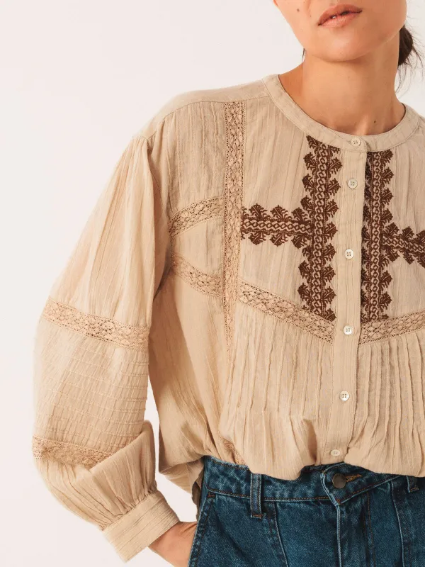 Ethnic Embroidered Blouse - Beige sold by iris