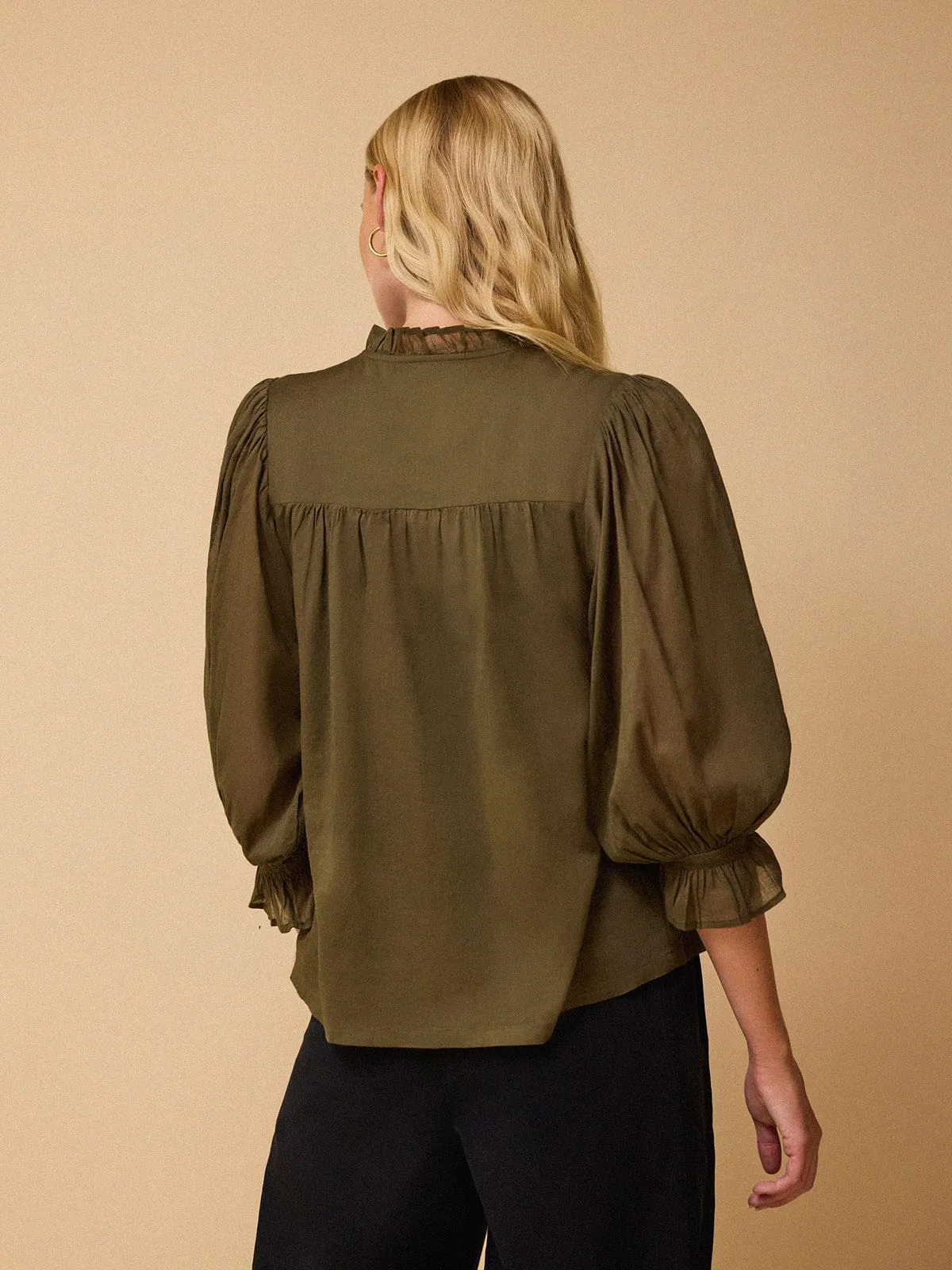 Frankie Voile Ruffle Blouse - Khaki sold by iris product image thumbnail 3