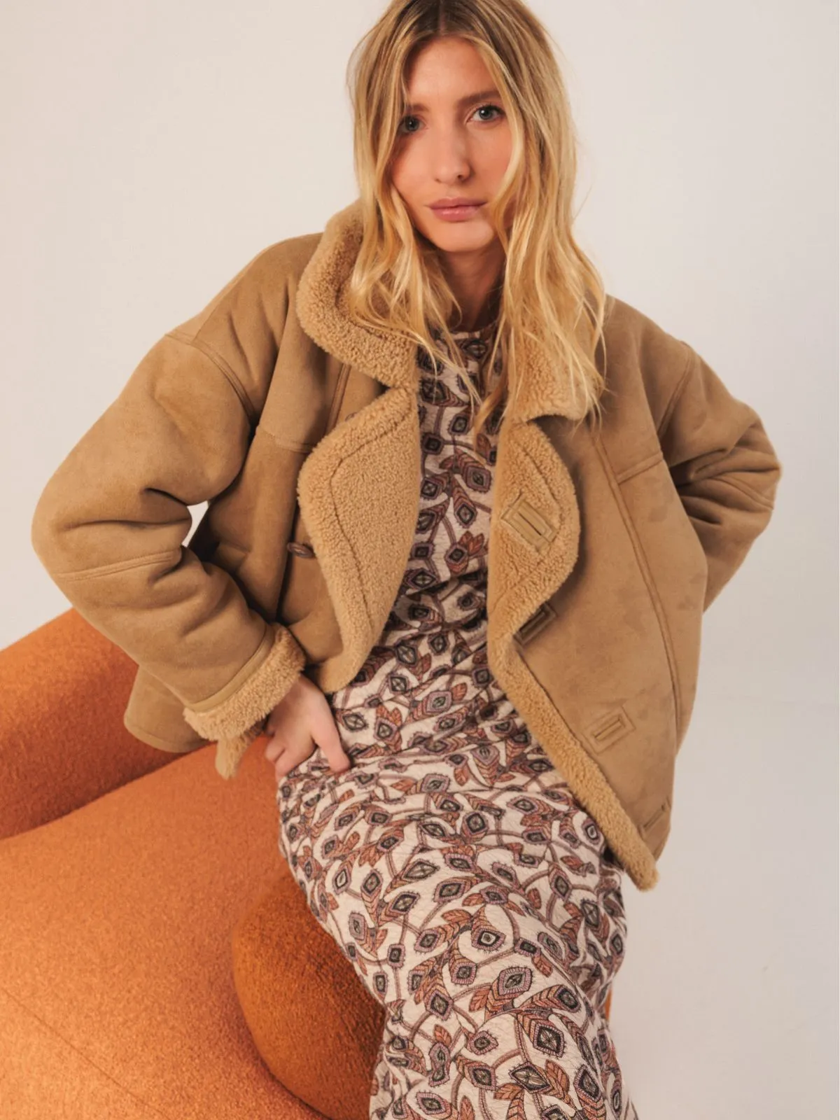 Short Shearling Style Coat - Sand sold by iris product image thumbnail 3