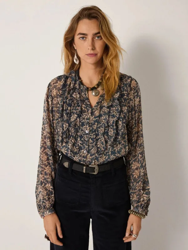 Corina Print Shirt - Teal made by iris
