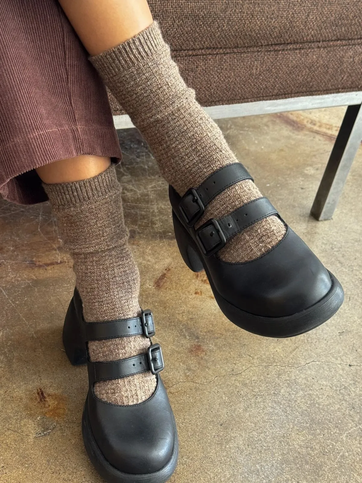 Wool Waffled Socks - Brown sold by iris