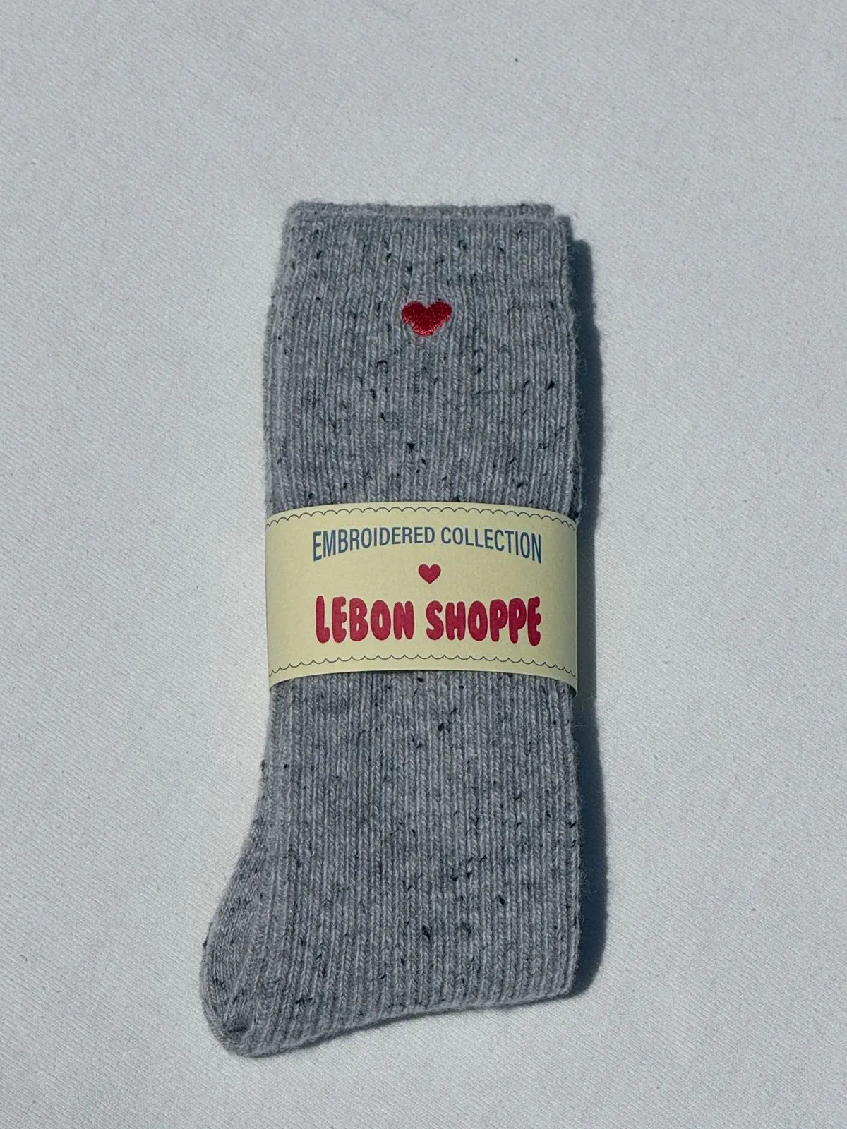 Embroidered Snow Socks - Grey + Heart sold by iris product image thumbnail 2
