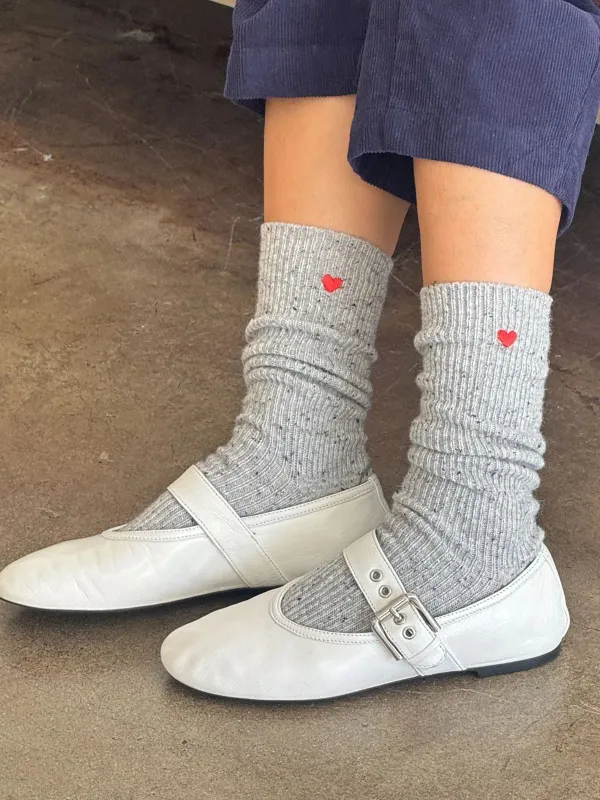 Embroidered Snow Socks - Grey + Heart sold by iris